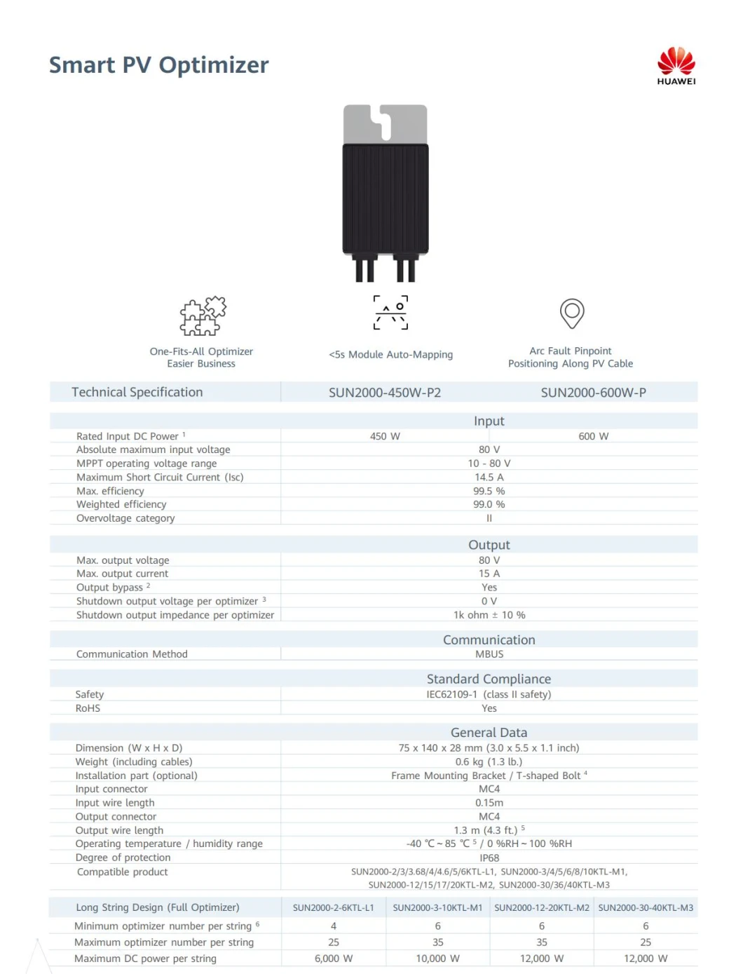 High Performance Huawei Home Energy System Power Optimizer Solar Products