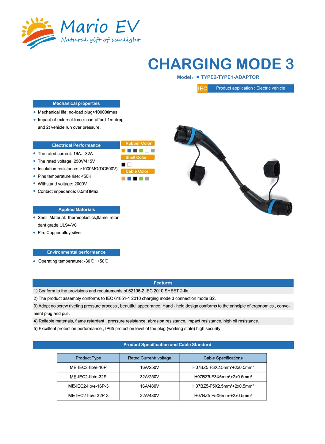 Type1-Type2 Adaptor EV Plug Type2 to Type2 5m Coiled Cable for Electric Car CCS2 to CCS1 150A Wall Mount Cable Station Type2 Female EV Mobile Home